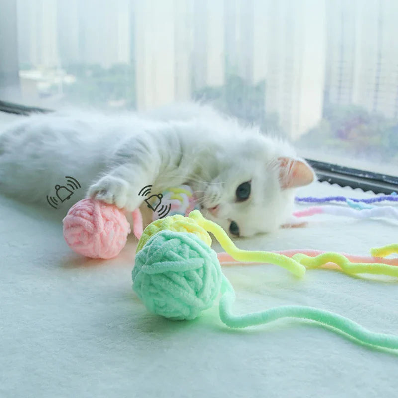 Colorful Yarn Cat Balls with Bells