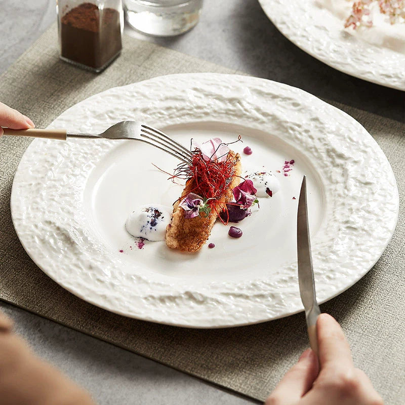 Aapon mini market -Creative Textured Ceramic Plate with Stone-Edge Design 