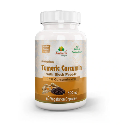 Aaponminimarket Aushadh Tumeric Curcumin with Black Pepper Capsules (Haldi) Joint Comfort & Antioxidant Support - Vegan, Gluten Free, Non-GMO, 60 Capsules