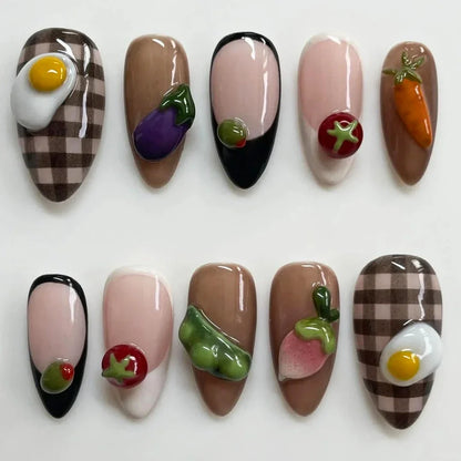 Aapon Mini Market Ltd 3D Fruits & Vegetable Themed Press-on Nails (10Pcs)