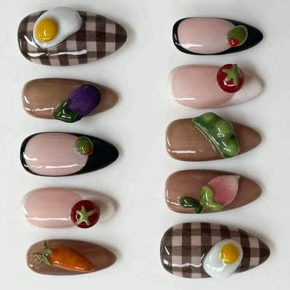 Aapon Mini Market Ltd 3D Fruits & Vegetable Themed Press-on Nails (10Pcs)