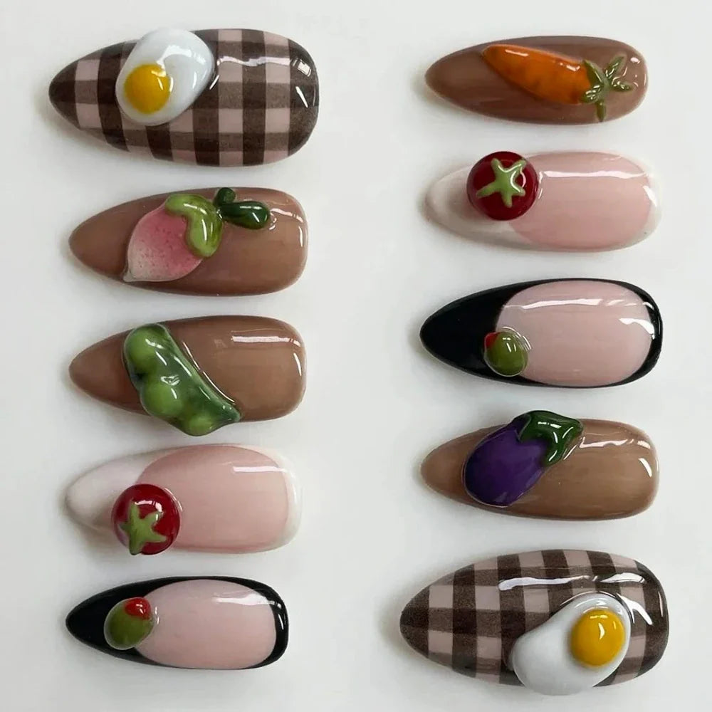 Aapon Mini Market Ltd 3D Fruits & Vegetable Themed Press-on Nails (10Pcs)