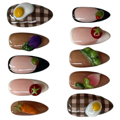 Aapon Mini Market Ltd 3D Fruits & Vegetable Themed Press-on Nails (10Pcs)