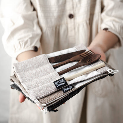 Aapon mini market -Dark Wood Cutlery Set (Light grey bag)