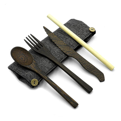 Aapon mini market -Dark Wood Cutlery Set (Brown bag)