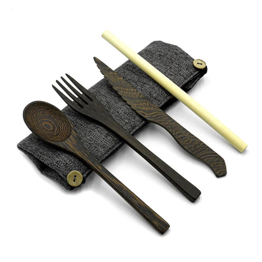 Aapon mini market -Dark Wood Cutlery Set (Brown bag)
