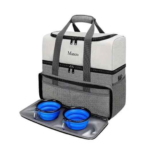 Aaponminimarket Dog Travel Bag Dual Layer with Bowls & Containers
