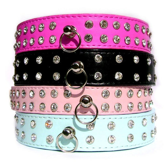 Aaponminimarket Double Row Crystal Rhinestone Dog Collars 10-20"