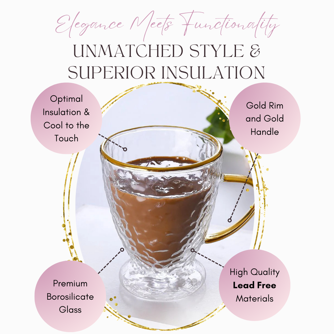 Aapon mini market -Hammered Double Wall Glass Coffee Cups