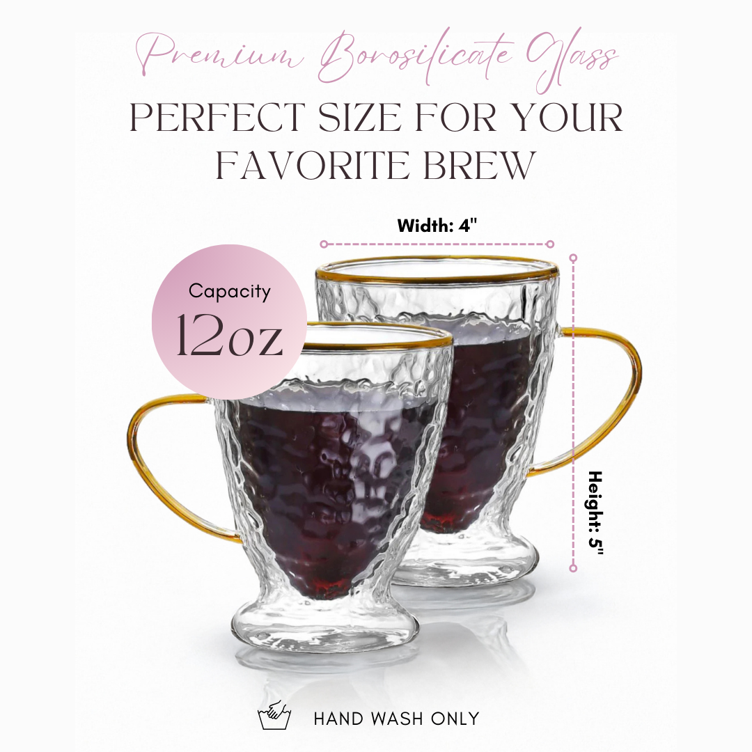 Aapon mini market -Hammered Double Wall Glass Coffee Cups