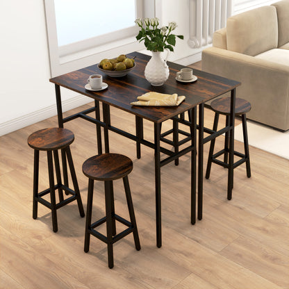 Bar Table and Stools, 2 Breakfast Tables w/ 4 Stools, Counter Height Dining Tables & Chairs for Kitchen, Living Room, Rustic Brown | HOMCOM-6
