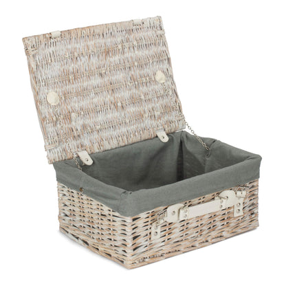 41cm White Wash Wicker Willow Picnic Basket