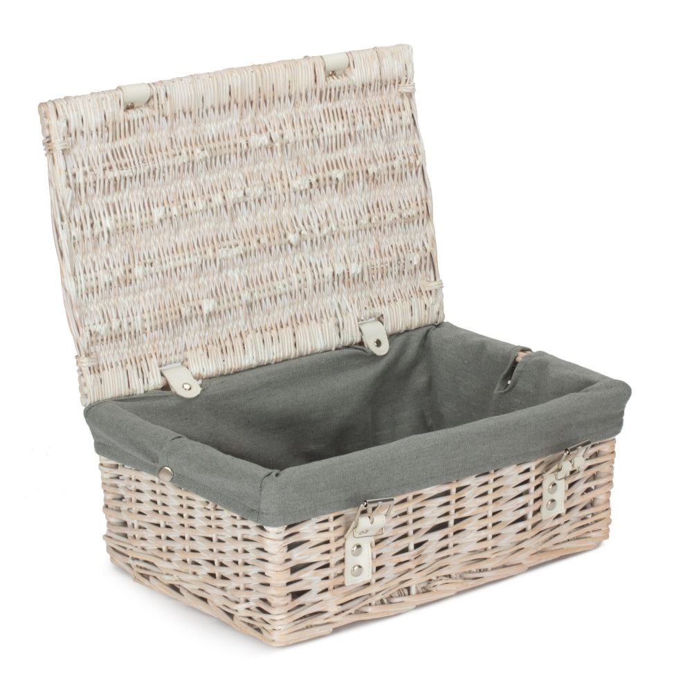 35cm Whitewash Willow Wicker Picnic Basket