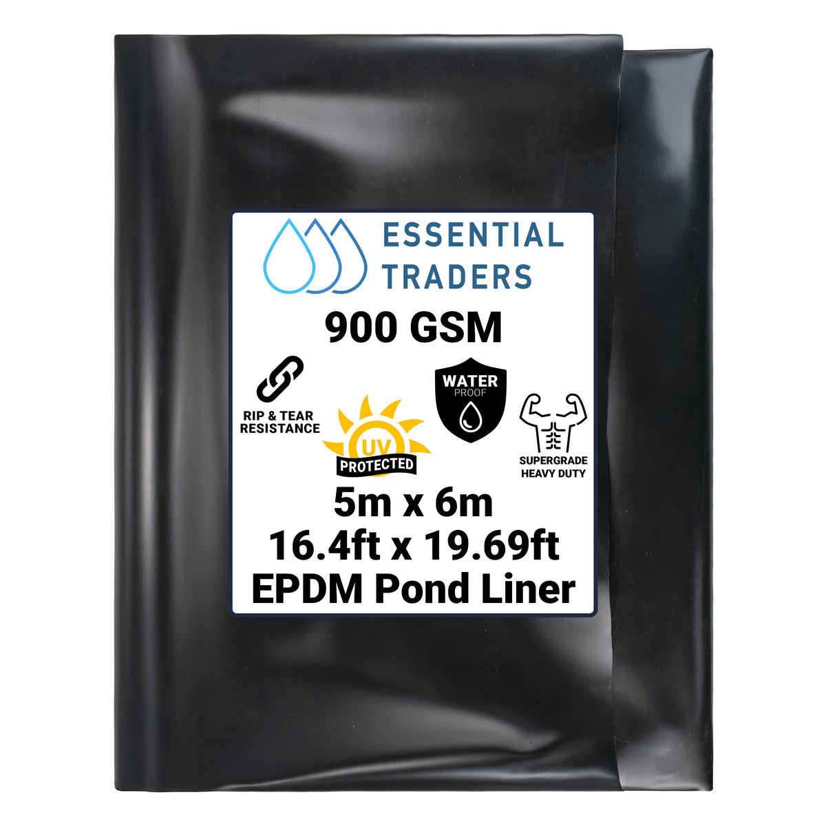 5m x 6m EPDM Rubber Pond Liner, 900 GSM