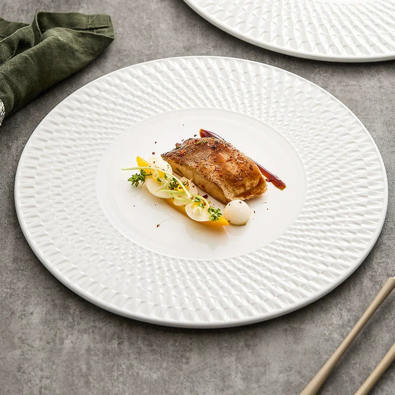 Aapon mini market -Embossed Spiral Shadow White Ceramic Plate