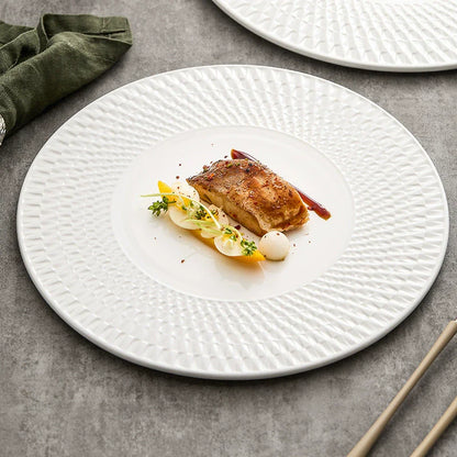 Aapon mini market -Embossed Spiral Shadow White Ceramic Plate