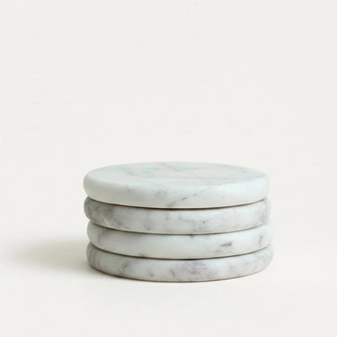 Aaponminimarket Emy Polished Round Marble Coasters Set