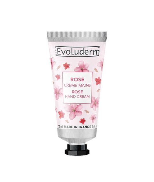 Evoluderm Rose Hand Cream 30ml tube with pink blossom design