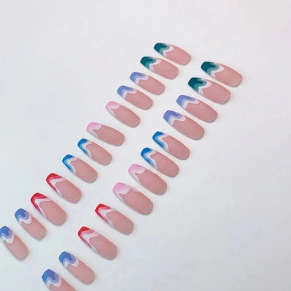 Fake Nails Multicolored Wave Pattern Nail Art