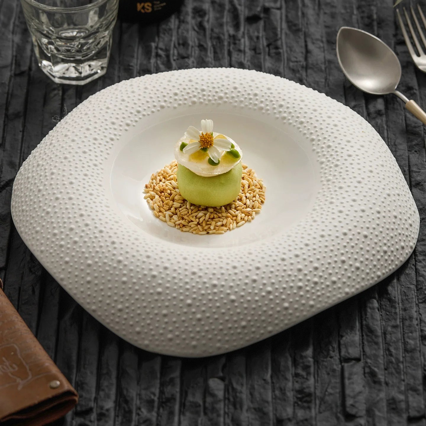 Aapon mini market -Handcrafted Porcelain Plate with Sesame Grain Texture