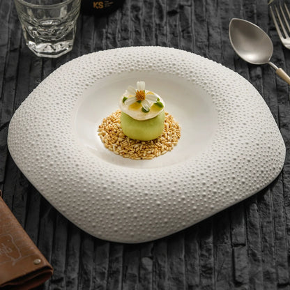 Aapon mini market -Handcrafted Porcelain Plate with Sesame Grain Texture
