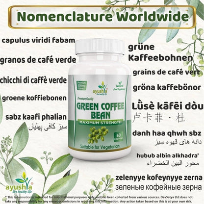 Aaponminimarket Ayushya Green Coffee Bean Capsules Energy & Antioxidant Support - Vegan, Gluten Free, Non-GMO, 60 Capsules