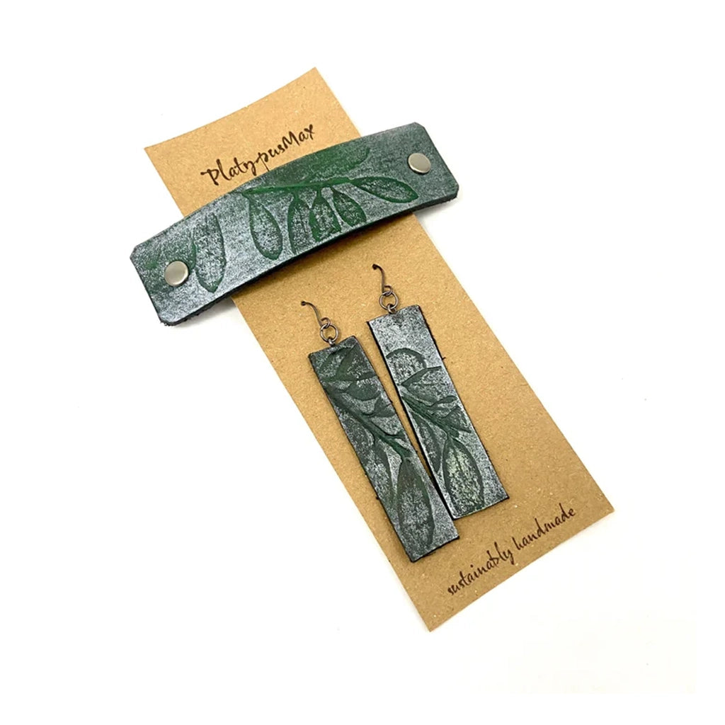Aapon Mini Market Ltd Green & Silver Embossed Leaves Gift Set