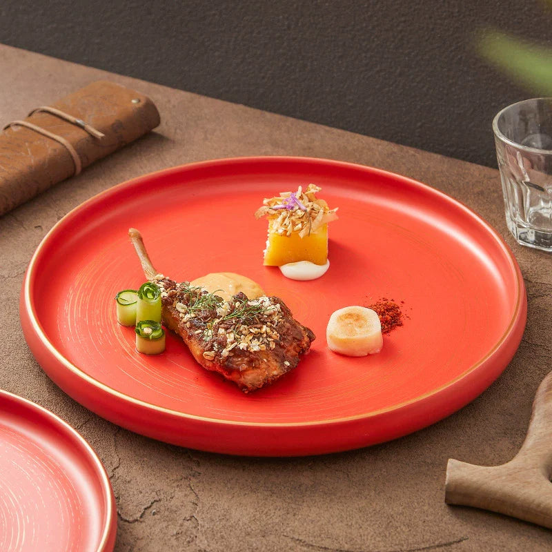 Aapon mini market -Handcrafted Matte Ceramic Plate with Raised Rim