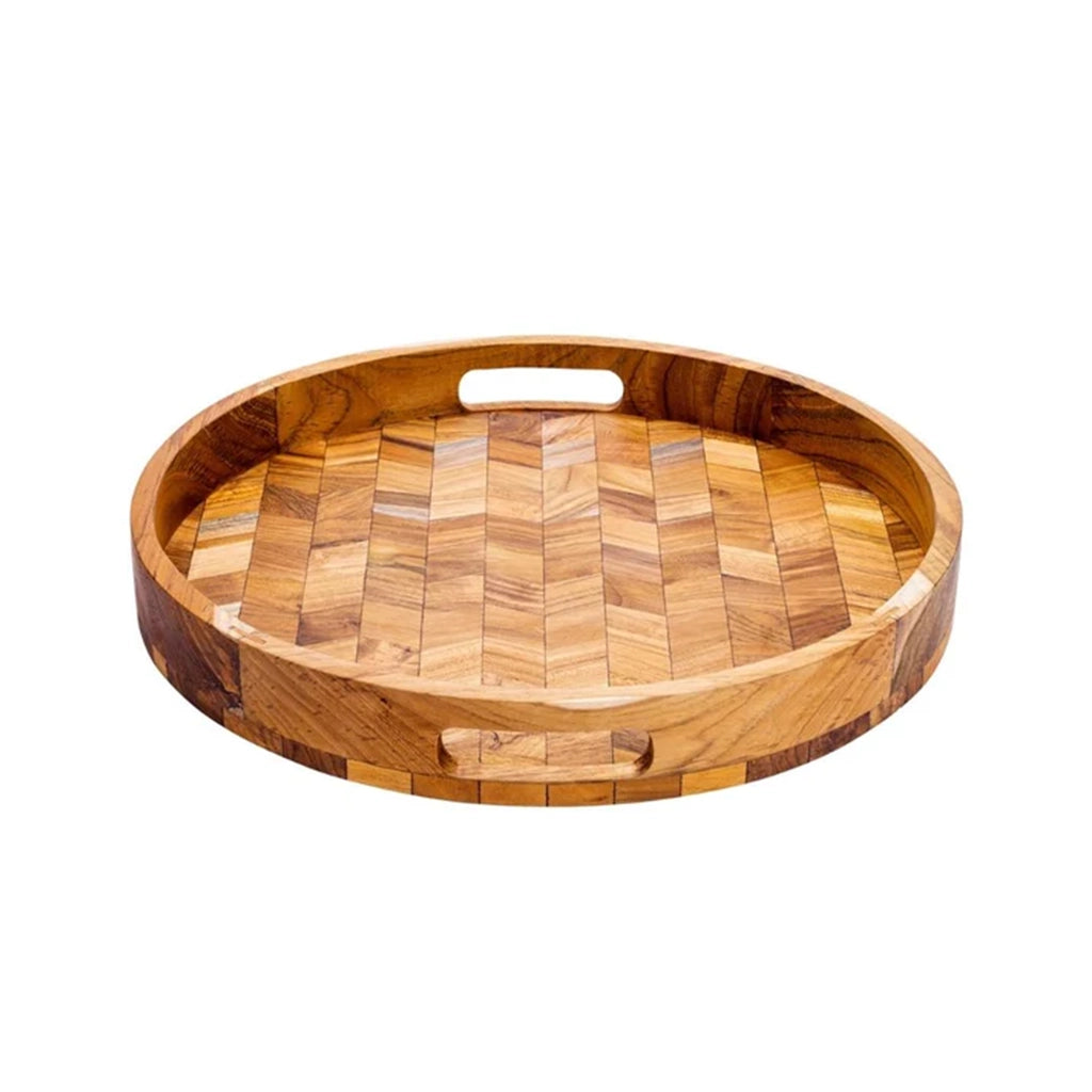 Aapon mini market -Herringbone Pattern Round Wooden Serving Tray