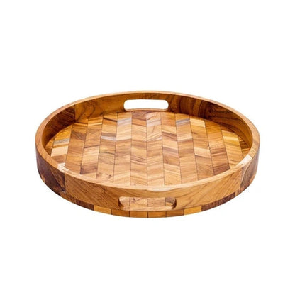 Aaponminimarket Herringbone Round Wooden Tray