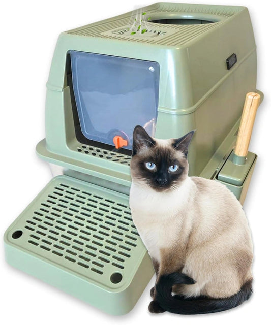 Aaponminimarket IGAD XXL Stainless Steel Cat Litter Box with Lid, Scoop & High Sides