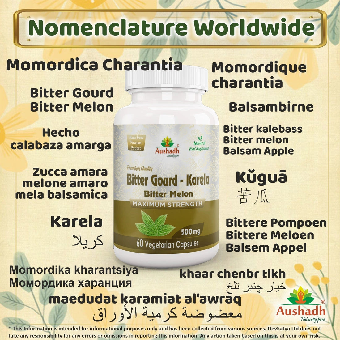 Aaponminimarket Aushadh Karela (Bitter Gourd) Capsules Glucose Wellness Support - Vegan, Gluten Free, Non-GMO, 60 Capsules