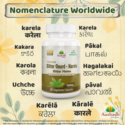 Aaponminimarket Aushadh Karela (Bitter Gourd) Capsules Glucose Wellness Support - Vegan, Gluten Free, Non-GMO, 60 Capsules