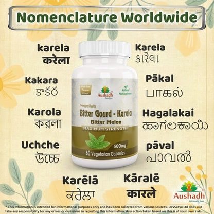 Aaponminimarket Aushadh Karela (Bitter Gourd) Capsules Glucose Wellness Support - Vegan, Gluten Free, Non-GMO, 60 Capsules