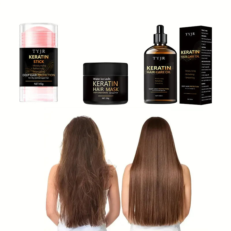TYJR Keratin Hair Care Gift Set - Mask, Oil & Styling Stick