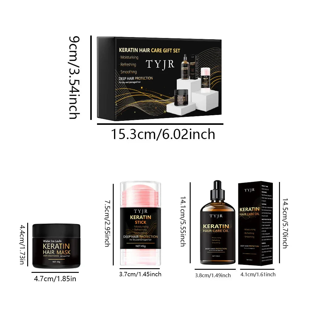 TYJR Keratin Hair Care Gift Set - Mask, Oil & Styling Stick
