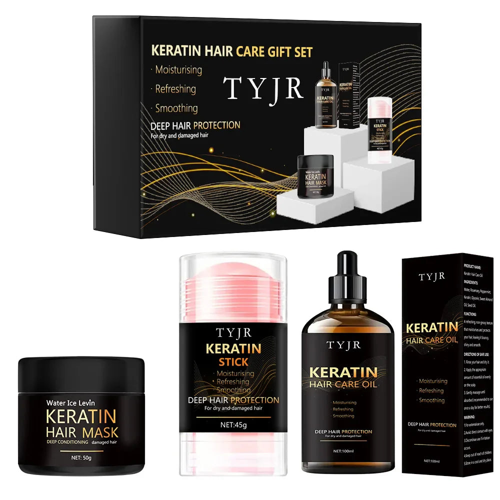 TYJR Keratin Hair Care Gift Set - Mask, Oil & Styling Stick