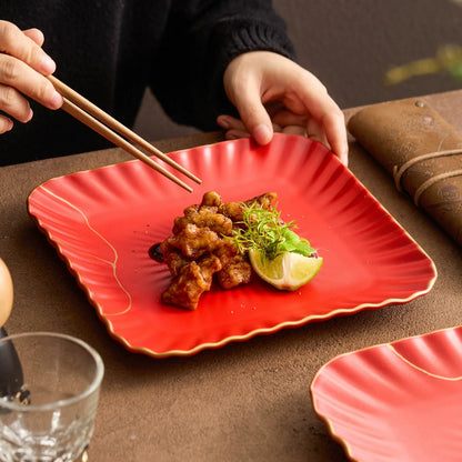 Aapon mini market - Red Vermilion Glazed Porcelain Square Plate