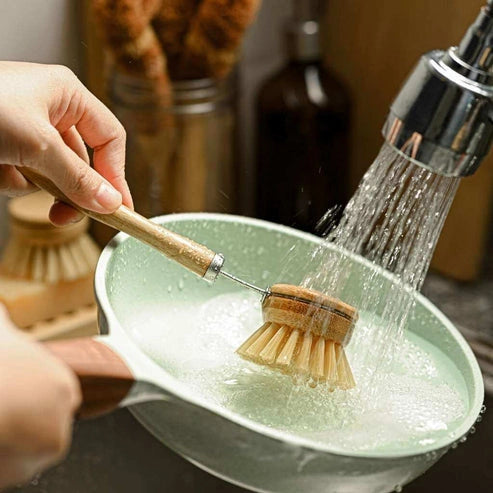 Aaponminimarket Long Handle Bamboo Dish Brush