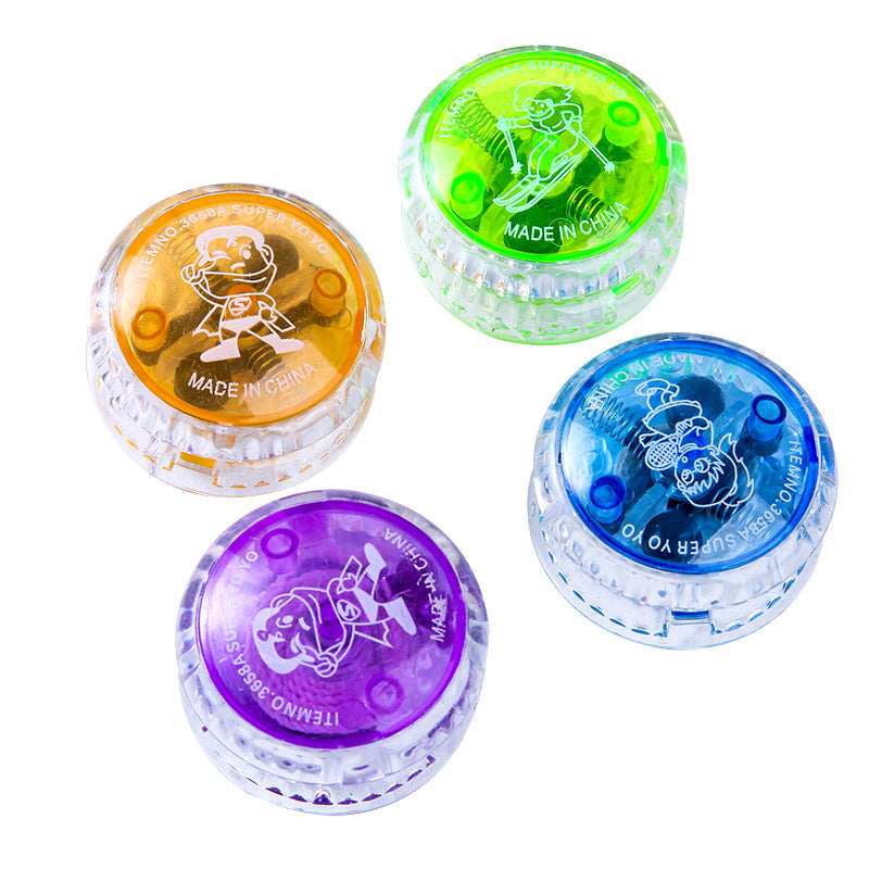 Four light-up yo-yos in translucent orange, green, blue and purple