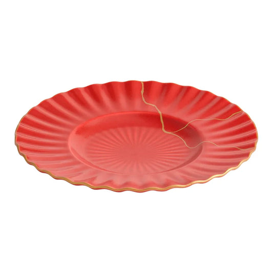 Aapon mini market -Luxury Red Ceramic Dinner Plate with Golden Veins