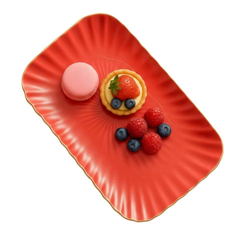 Aaponminimarket Luxury Red Ceramic Serving Platter