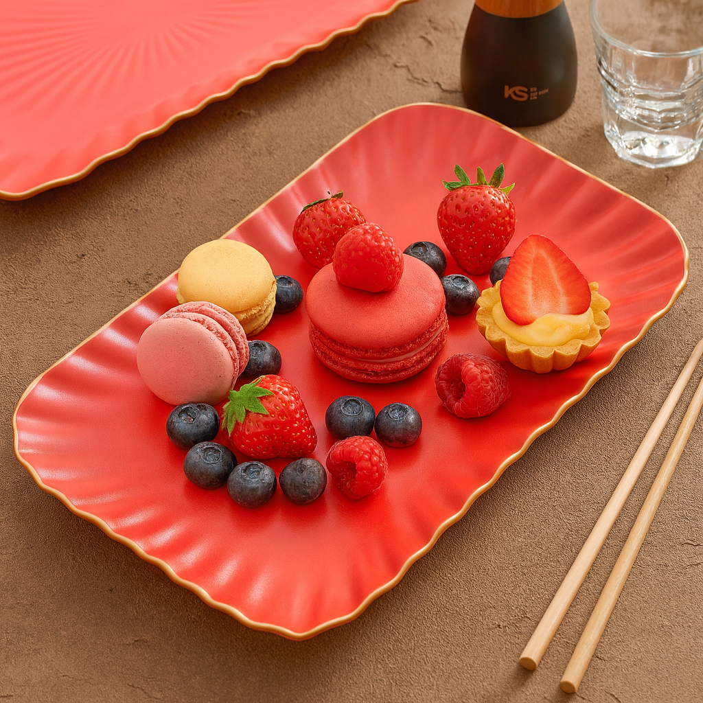 Aapon mini market -Luxury Red Ceramic Serving Platter 