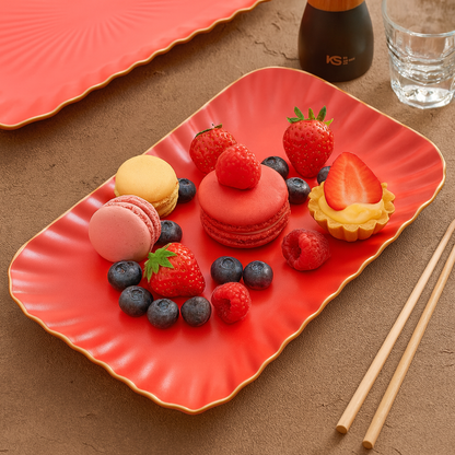 Aapon mini market -Luxury Red Ceramic Serving Platter 