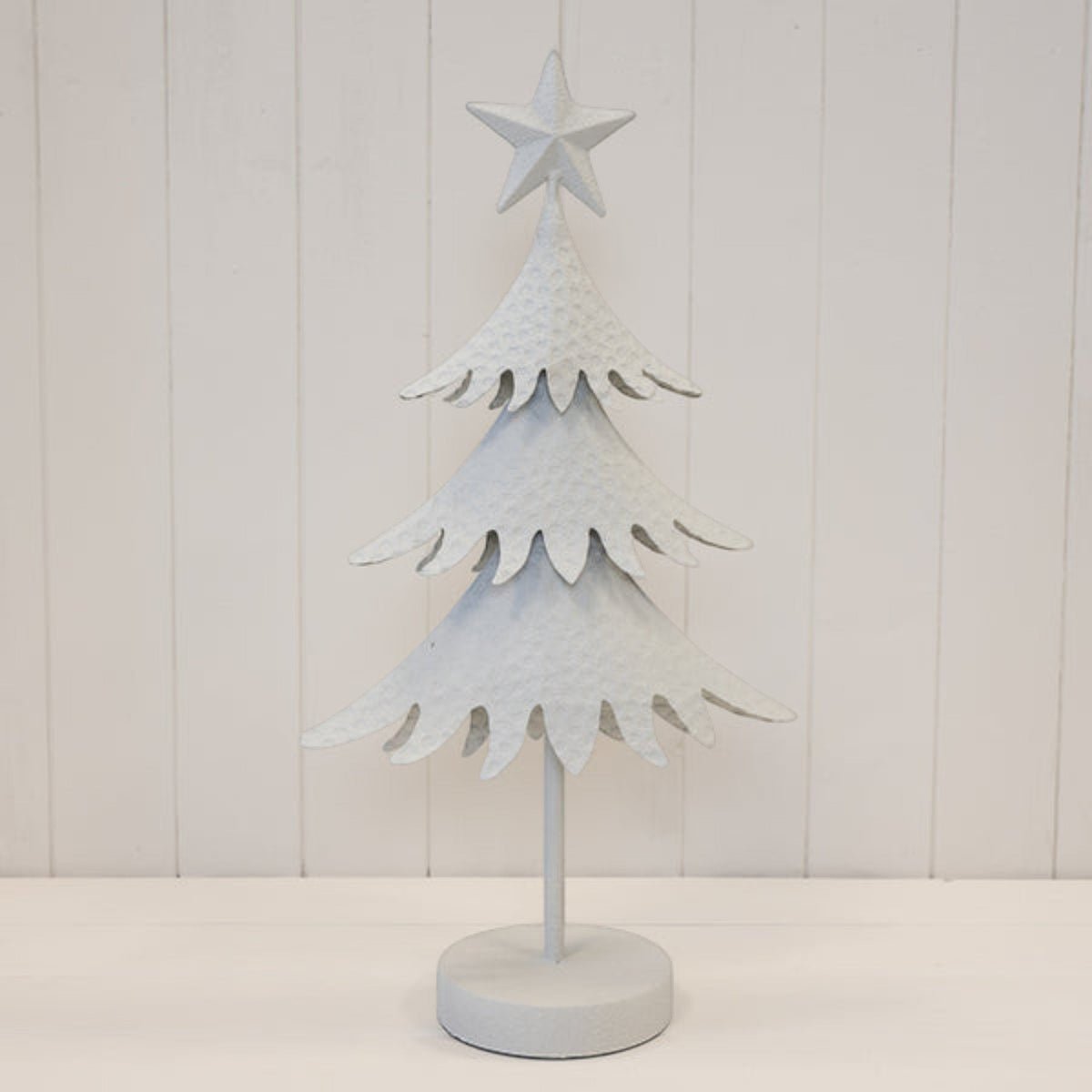 Large 53cm off-white metal Christmas tree decoration on a white shelf