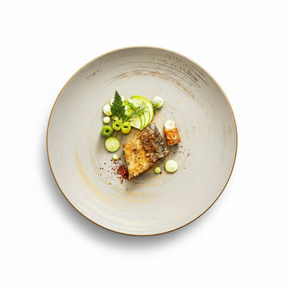 Aapon mini market -Matte Glazed Ceramic Dinner Plate with Gold Detailing