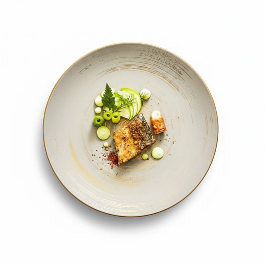 Aapon mini market -Matte Glazed Ceramic Dinner Plate with Gold Detailing