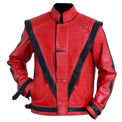 Michael Jackson Men Red Leather Jacket