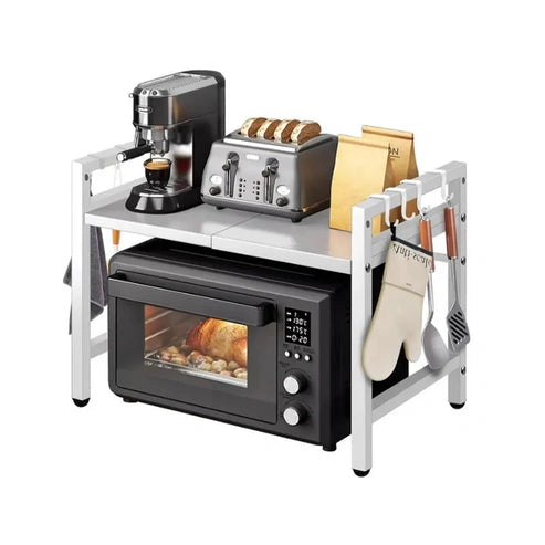 Aaponminimarket Microwave Expandable Shelf Rack with 6 Hooks