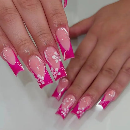 Mid Long Pink Leopard Press-On Nails with Bow